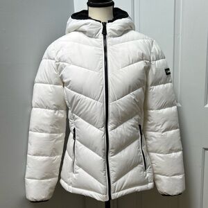 NWOT CALVIN KLEIN White Infinite Stretch Hooded Puffer Jacket Size X-Small